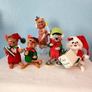 90s 5 Vintage Annalee Christmas Mouse Mice tennis racket candle boat present